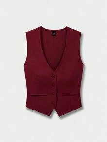 Sweetra 女士休闲修身无袖背心 - 酒紅色 - 查看 1