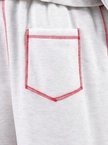 SUMWON Hochtaillierte weite Sweathose mit kontrastierenden roten Nähten, Kordelzug Taille, entspannte Loungewear Jogginghose, Wintermode Komfort Bekleidung