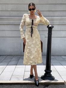 Chiquease Robe élégante de couleur unie avec patchwork pour femmes - Nude - Voir 6