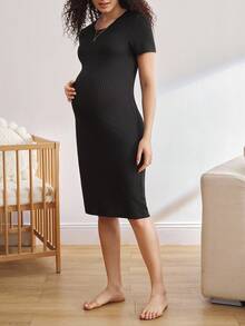 Casual Basic Fashion Nursing Maternity Round Neck Short Sleeve Nightgown