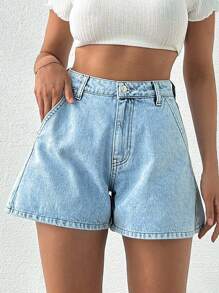 EURMUSE 100%Cotton Snow Wash Denim Shorts For Summer - Light Wash - View 6