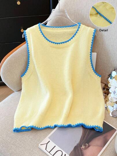 Franclia 加大码女式法式针织宽松圆领开衫背心秋冬款，适合休闲和办公室穿着