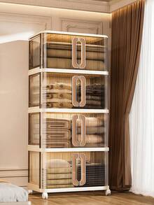 SHEIN 3/2/1层轻便收纳柜厨房客厅玩具收纳可折叠柜透明拉出式鞋盒折叠省空间鞋架加厚导轨储物整理盒 - 透咖 - 查看 7