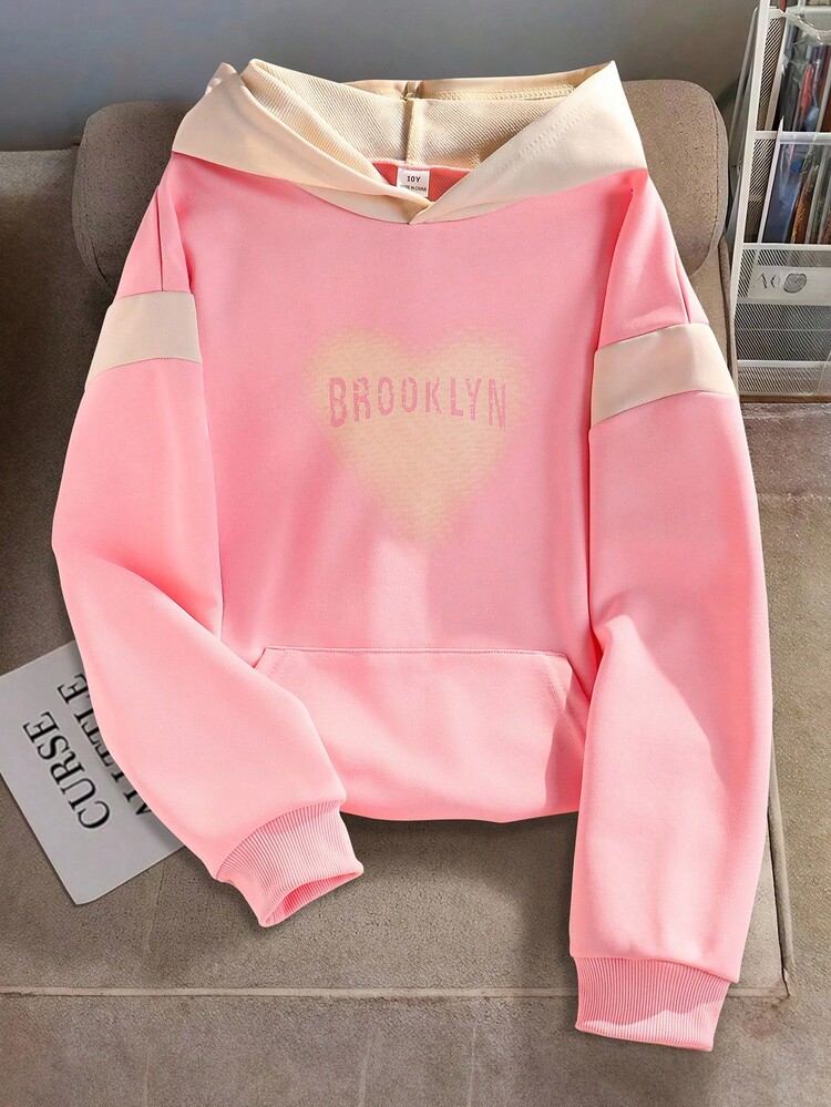 Casual Loose Daily Versatile Long Sleeve Hooded Tween Girls Sweatshirts Fall Winter - Pink - View 1