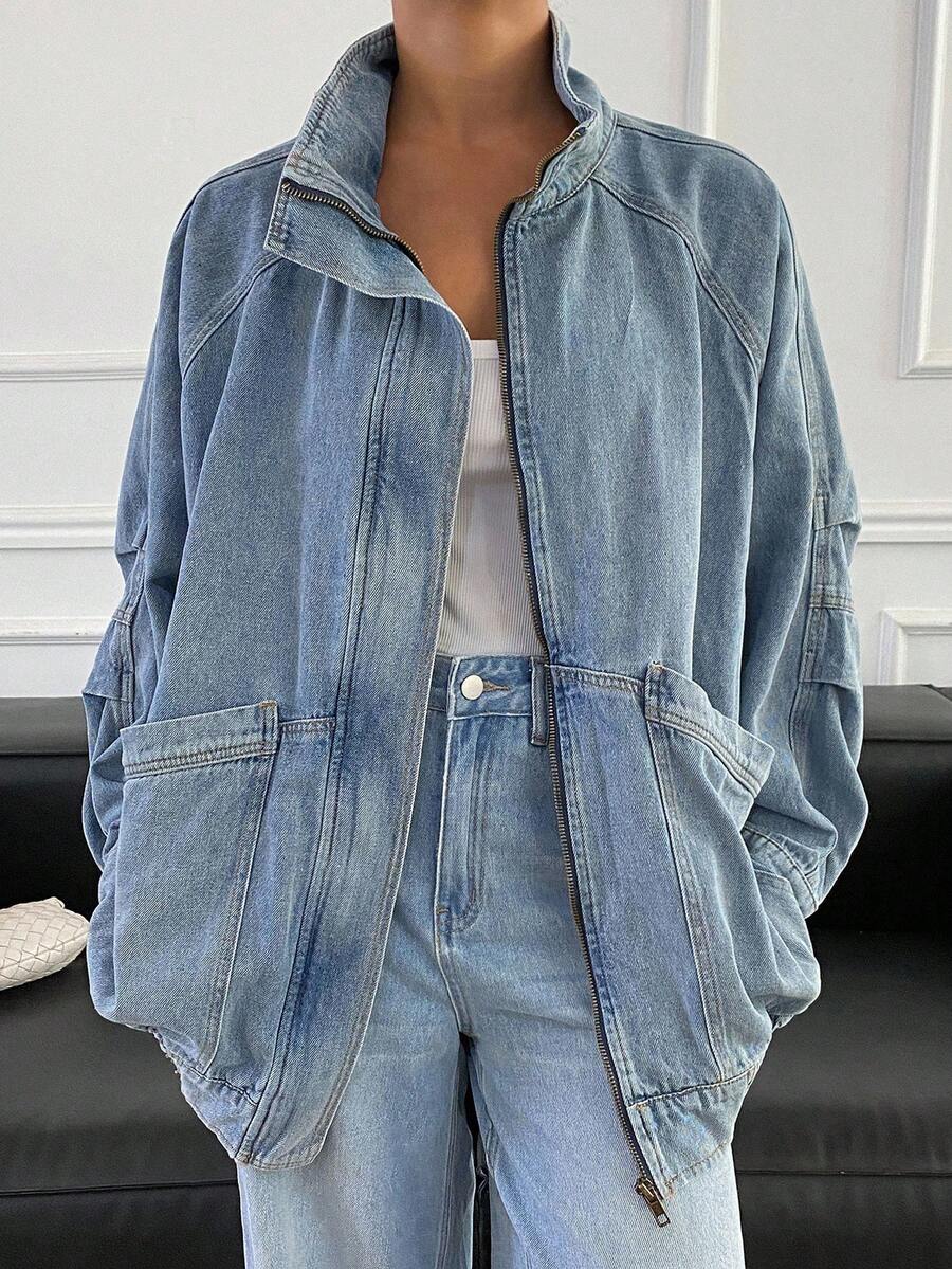 DAZY Autumn/Winter New Loose Casual Distressed Washed Women Denim Jacket And Coat Outerwear - Blue - View 1
