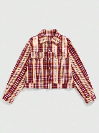Prep Men's Plaid Jacket, Loose Cropped Style, Fall Winter