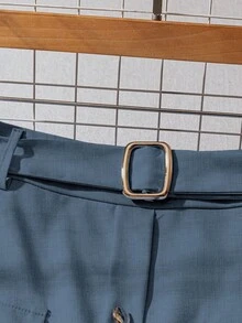GlowEve 女士休闲通勤纯色前扣A字裙 - 霧霾藍 - 查看 5