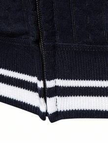 Manfinity Homme Men's Striped Long Sleeve Zip-Up Casual Knit Cardigan, Autumn - Navy Blue - View 4