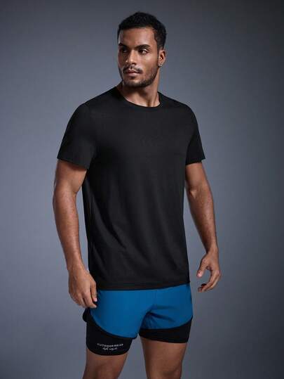  DRIFTMERE 4 Pcs/Set Men's Summer Plain Casual Sport Short Sleeve T-Shirts, Gym Spring To Summer, Men Quick Dry And Seamless T-Shirt, For Gym And Fitness, Athleisure Style, Sporty Fashion