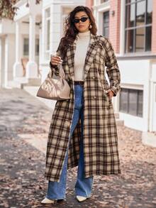 Vionelle Plus Size Women's French Casual Plaid Long Sleeve Long Woolen Coat, Autumn/Winter Winter Autumn Fall - Multicolor - View 4