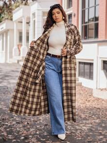Vionelle Plus Size Women's French Casual Plaid Long Sleeve Long Woolen Coat, Autumn/Winter Winter Autumn Fall - Multicolor - View 8