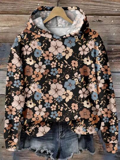 EMERY ROSE 休闲复古碎花宽松卫衣，适合大码女装，秋冬季节必备单品