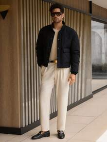 HIMLAND Men's Casual Lightweight Stand Collar Jacket, Winter Outerwear - Black - View 5