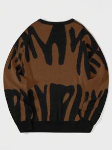SHEIN Cottnline Men's Printed Drop Shoulder Sweater - Khaki - View 2