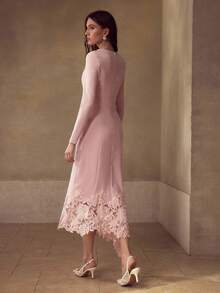 MOTF PREMIUM CONTRAST LACE ASYMMETRICAL HEM DRESS - Pink - View 3