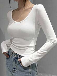 DAZY Áo ba lỗ cơ bản ôm vừa vặn, thoải mái, tay dài - trắng - Xem 1