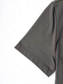 INAWLY 时尚街头风格复古口号刺绣棉质加大码圆领T恤女款 - 深灰色 - 查看 3