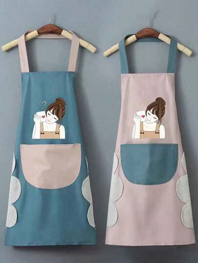 1pc Kitchen Apron, With 1 Pocket, Waterproof And Oil-Proof Cooking Chef Apron, Unisex Kitchen & Catering Work Apron
