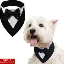 1 件套狗狗礼服、正式狗狗婚礼头巾、带领结的狗狗项圈、狗狗生日服装、可调节宠物派对礼服狗狗婚礼服装、狗狗情人节服装角色扮演，适合小型、中型、大型宠物 - 黑與白 - 查看 5