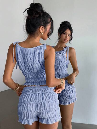 Aloruh Summer Fashion Blue Camisole & Shorts Set