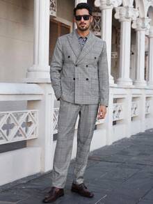 Manfinity Bizformal Bộ quần áo vest kẻ caro hai hàng khuy thường ngày cho nam, Bộ vest kẻ caro mùa thu cho nam Bộ vest nam Bộ vest nam Bộ vest nam màu xám cho nam Bộ vest kẻ caro màu xám cho nam Bộ vest kẻ caro hai hàng khuy màu xám cho nam Bộ vest kẻ caro hai hàng khuy màu xám cho nam - màu đen - Xem 3