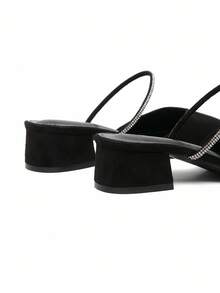 CUCCOO CURVES Plus Size Women's Pointed Toe High Heel Rhinestone Embellished T-Strap Fashion Dress Pumps - Black - View 3