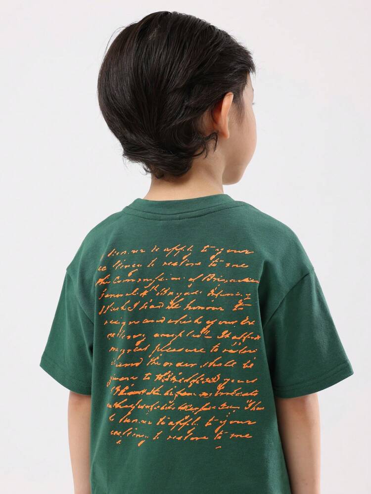 Cotton T-Shirt With Large Script Print And Round Neck