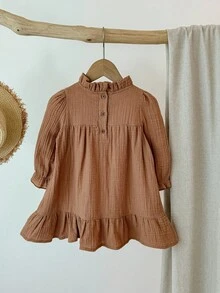 Blossori Baby Mädchen Französisch elegantes Rüschenkleid mit Langarm