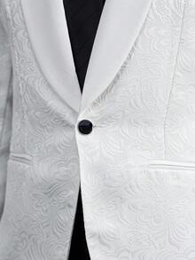 Manfinity AFTRDRK Men's Suit Jacket, Fashion Party Solid Color Blazer, Elegant Matching For Banquet, Jacquard Glossy Fabric, Casual Suit Jacket For Experts, Old Money - White - View 3