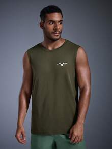 DRIFTMERE Men's Summer Seagull Print Casual Sleeveless Tank Top - Army Green - View 1