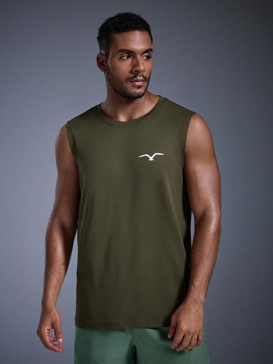 DRIFTMERE Men's Summer Seagull Print Casual Sleeveless Tank Top - Army Green - View 1