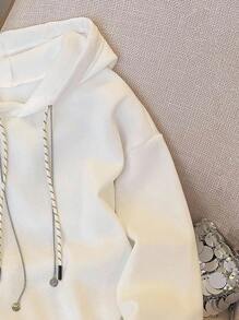 INAWLY Casual Loose Solid Color Hoodie, Autumn/Winter Fall Cloth For Women - White - View 5