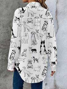 EMERY ROSE 休闲简约卡通动物印花宽松女式衬衫，适合秋冬季节，时尚百搭，休闲百搭。 - 彩色 - 查看 2