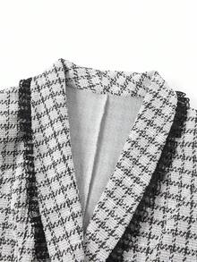 Ellevyn 女士优雅格子翻领长袖收腰夹克和裤子套装，秋季 - 黑與白 - 查看 3