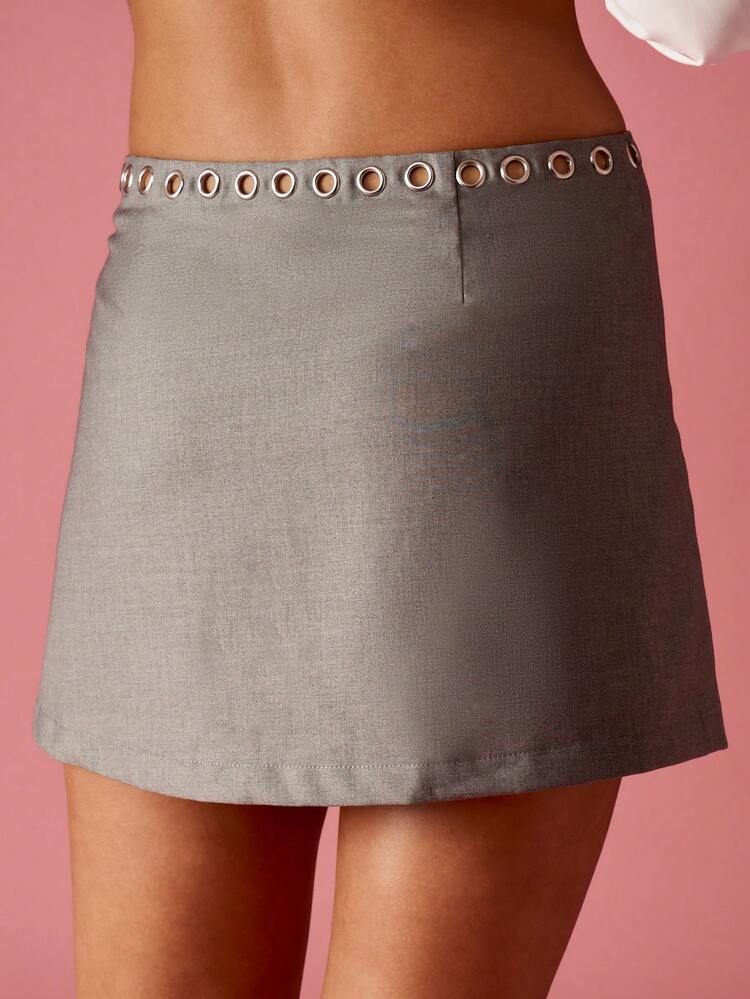 MISSGUIDED Eyelet Trim Mini Skirt High Waist A Line Short Skirt Daily Casual Summer Party Evening Night Out Club Wear Statement Bottoms With Metal Grommets