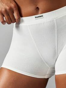 Missguided x Playboy Cotton Elastic High Waist Boxer Brief Boyshort Underwear Comfortable Full Coverage Short Panties Ladies Stretchy Wide Band Brief