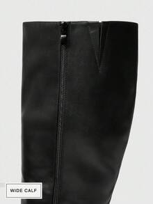 SHUZIA Women's Wide Shaft Almond Toe Block Heel Knee-High Boots For Christmas