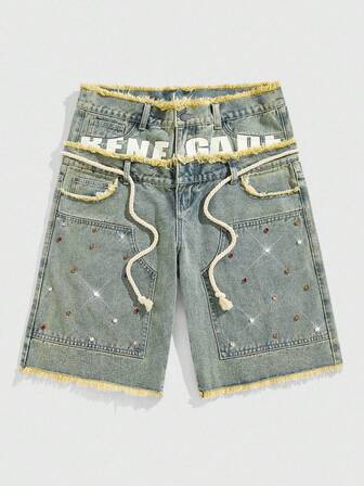 Street Life Pantaloncini di jeans con vestibilità ampia e vita con strass luccicanti