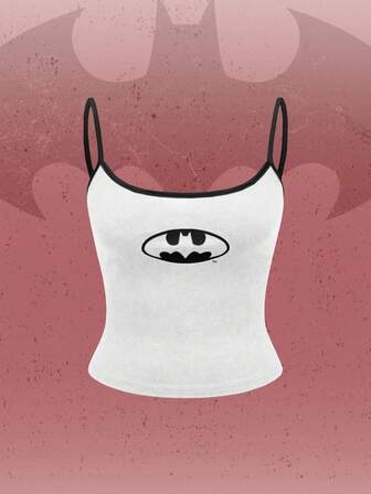 Batman X ROMWE Top corto con estampado de logo, estilo casual de calle