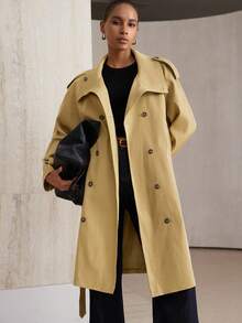 Aveloria Modichic Französischer Retro Europäischer & Amerikanischer Stil Gürtelschnallen Dekor Mittellanger Trenchcoat - Khaki - Übersicht 1