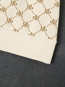 SHEIN 女式休闲全身印花宽松圆领运动衫，秋季 - 卡其色 - 查看 5