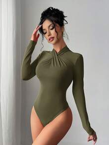 Firerie Bộ đồ liền thân cổ bèo nhún màu đỏ thanh lịch, hiện đại và gợi cảm, đa năng cho mặc thường ngày, ở nhà và giao lưu, mùa thu/đông - xanh quân đội - Xem 4