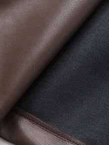 Livesso 秋冬新款宽松休闲加厚优雅重磅PU长款女式常规夹克皮夹克女式外套