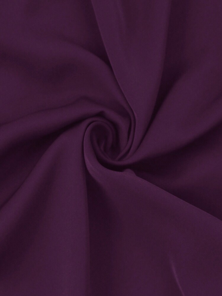 Reflora 大码女式纯色圆领优雅褶皱中袖连衣裙 - 中紫紅色 - 查看 11