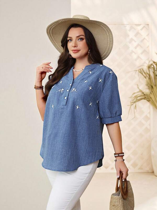 EMERY ROSE 大码短袖衬衫，夏季时尚