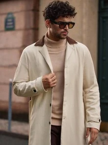 Mainfolk Men's Casual Woven Long Contrast Collar Fashion Trench Coat, Old Money, Fall, Winter - Multicolor - View 6
