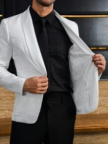 Manfinity AFTRDRK Men's Suit Jacket, Fashion Party Solid Color Blazer, Elegant Matching For Banquet, Jacquard Glossy Fabric, Casual Suit Jacket For Experts, Old Money - White - View 6