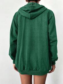 EURMUSE 100%Cotton Solid Zip Up Drawstring Hoodie - Green - View 2