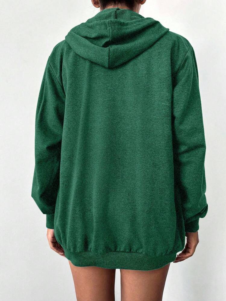 EURMUSE 100%Cotton Solid Zip Up Drawstring Hoodie - Green - View 2