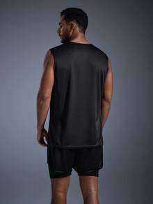 DRIFTMERE Casual Outdoor Sports Set, Black Sports Tank Top And Breathable Shorts Set, Fashion, Comfortable, Breathable, Suitable For Summer Outdoor Sports, Running, Hiking Spring To Summer, Men Sports Comfort And Soft Tracksuits, For Daily Sports Leisure And Gym Fitness, Athleisure Style, Sporty Fashion - Black - View 3